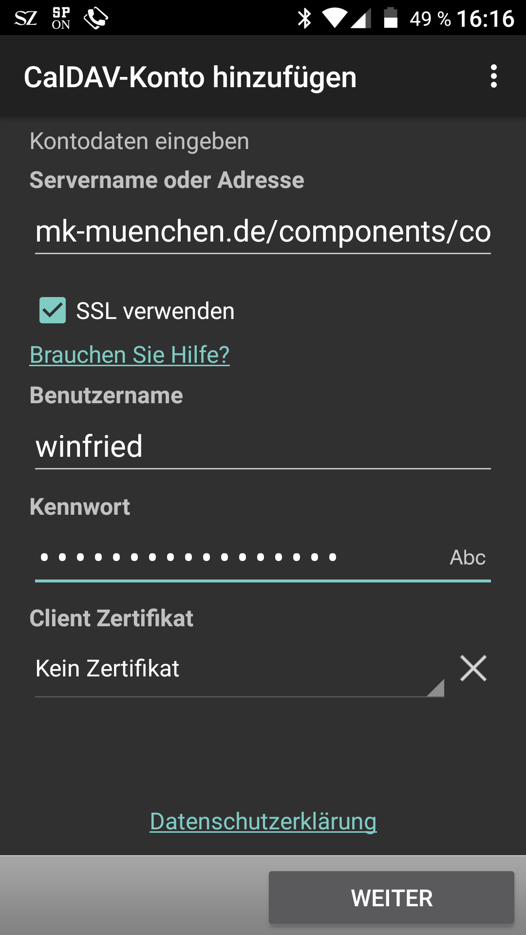 Einrichtung des CalDAV Sync Adapters