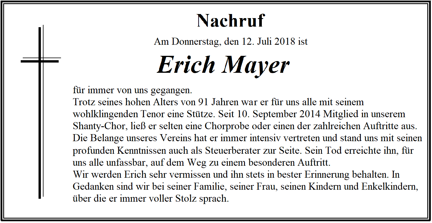 Todesanzeige von Erich Mayer Todesanzeige von Erich Mayer